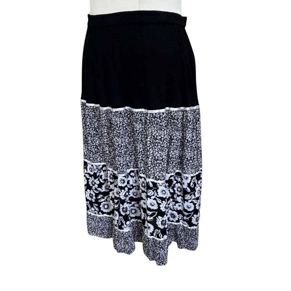 Cathy Daniels Floral Tiered Midi Skirt Boho Cottagecore Prairie Flowy 1X Plus - Picture 6 of 7